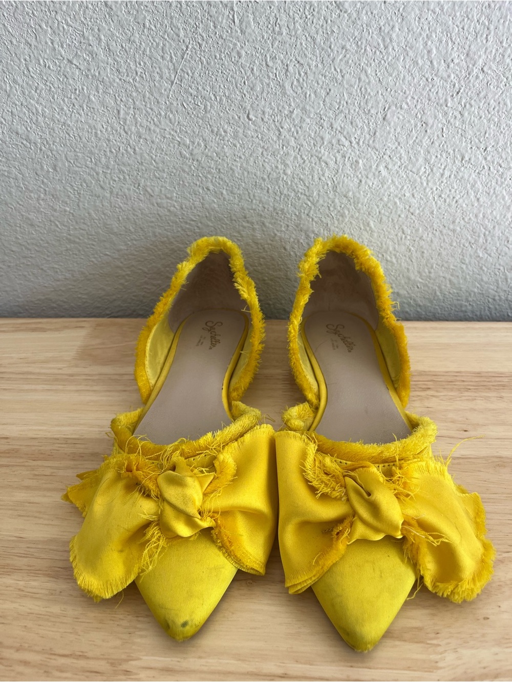 Seychelles Yellow Frayed Bow Pointed Flats